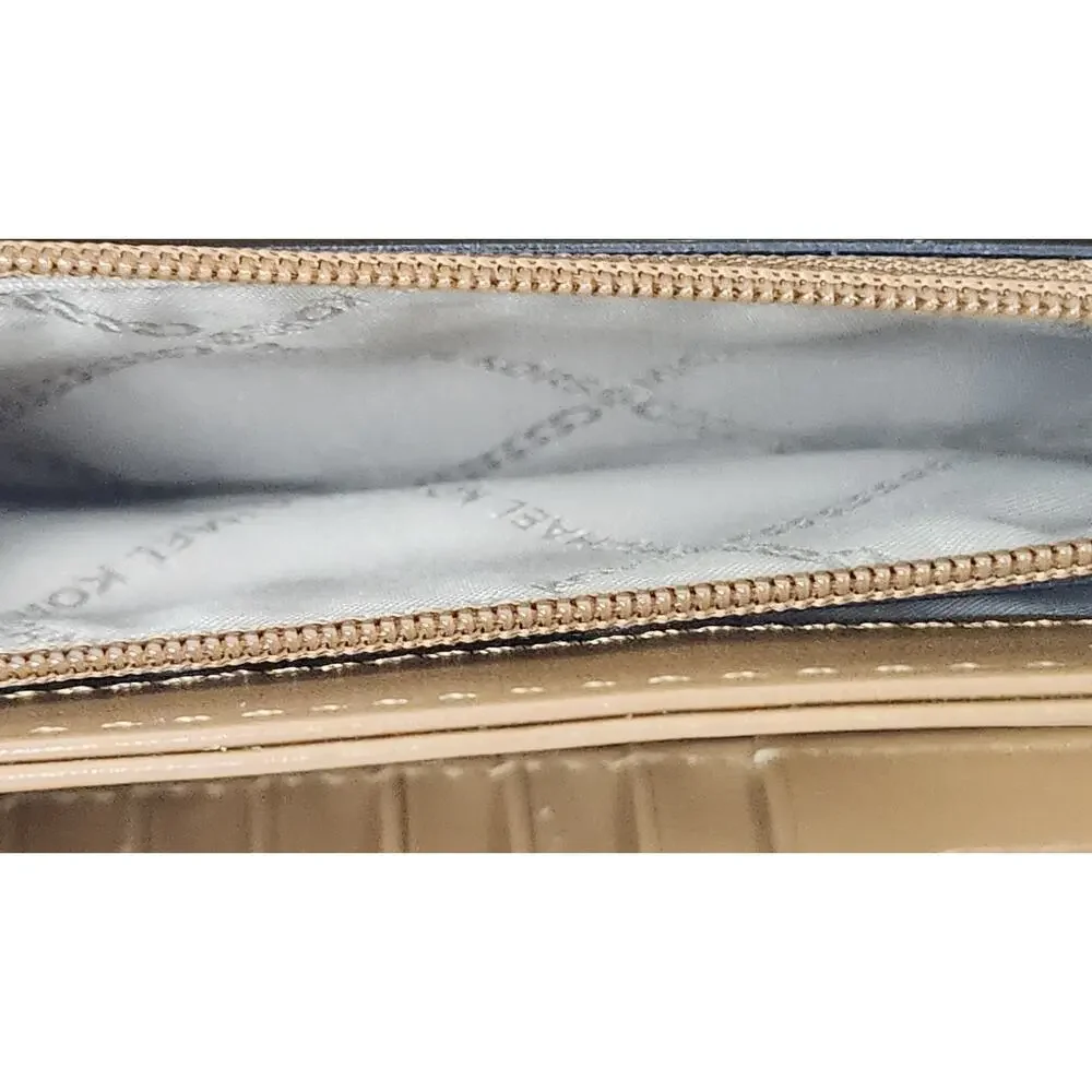 Michael Kors Jet Set Travel Continental Wristlet Wallet Brown Acorn Stripe
